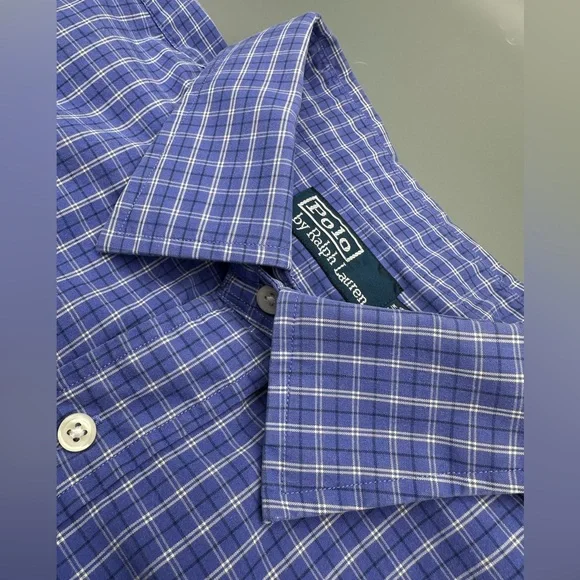 Polo by Ralph Lauren Button Down Size 3XLT 100% Cotton Blue Plaid Long Sleeve - Picture 2 of 9
